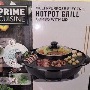 Black Electric Hotpot Grill Combo with Lid